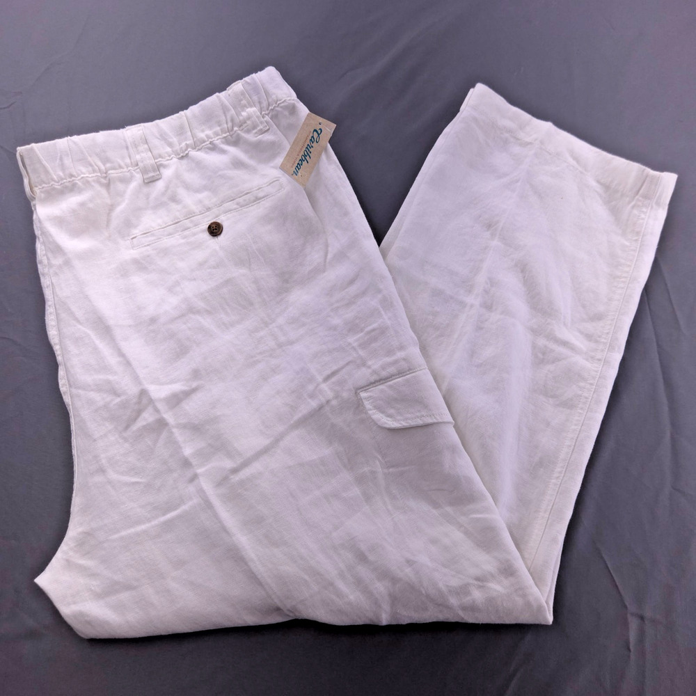 Roundtree & Yorke Caribbean 46 x 29 100% Linen Drawstring White Pants Beach New